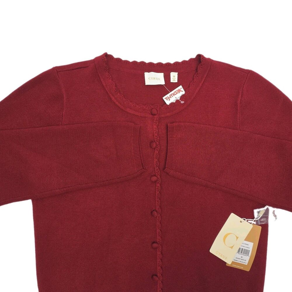 Cyrus Cardigan Sweater Red Women Sz Medium Button Scallopped Edge NEW
